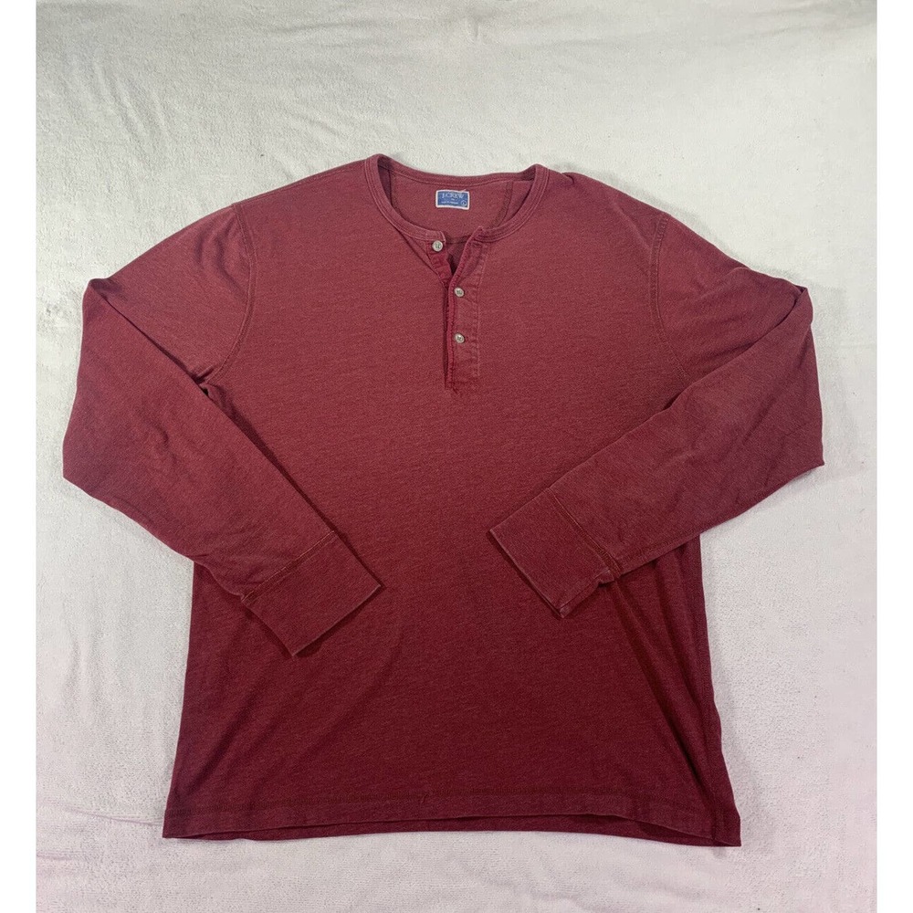 J CREW Maroon Pullover Henley Long Sleeve Shirt Cotton Blend Mens Large